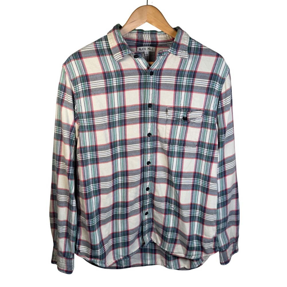 Alex‎ Mill Mill Flannel Shirt Mens Large Cream Plaid Long Sleeve Lumberjack Soft